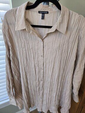 Eileen Fisher Classic Collar Pleated Longline Silk Button Up Shirt